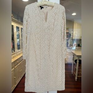 Talbots Cream Long Sleeve Lace Dress